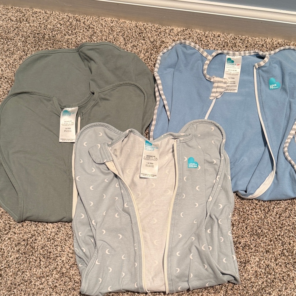 Love to dream swaddle set - sage, sky blue, light gray moon print